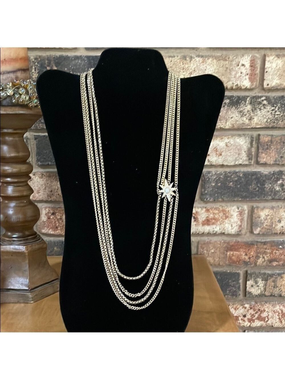 Nicole by Nicole Miller Vintage Gold tone 4 Strand Rhinestone Starburst Necklace